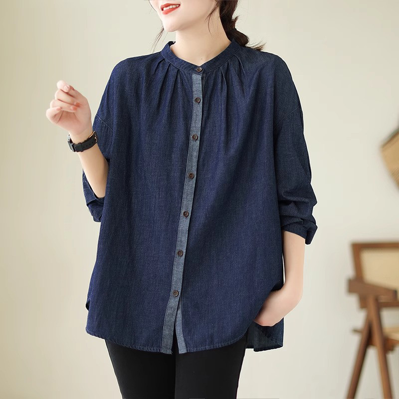 レディースデニムシャツ 長袖 カジュアル オープンシャツトップス