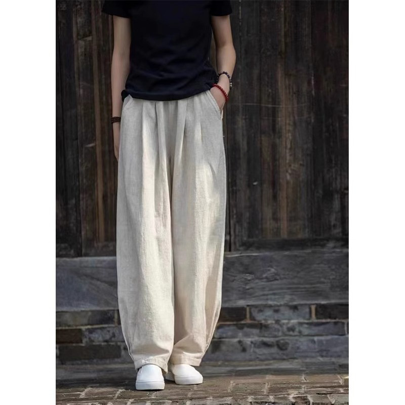 レディースリネンバルーンパンツ ドレープ感 ハイウエスト ゆったり 薄手 綿麻パンツ