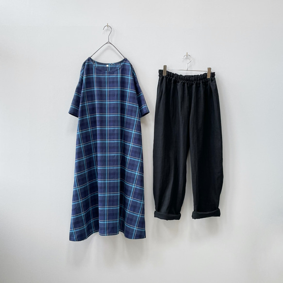 Creema限定夏の福袋 チェックの半袖ワンピース＋アンダードレスパンツ。単品購入より2,000円割引【受注製作】送料込 1枚目の画像