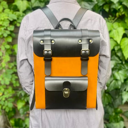 フルフラップリュック ヌメ革　キャメル 受注製作》ヌメ革 フルフラップリュック 横型 キャメル 手縫い