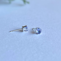 宝石質 タンザナイトの6本爪ピアス  灰簾石 sv925 4mm 12月誕生石 15枚目の画像