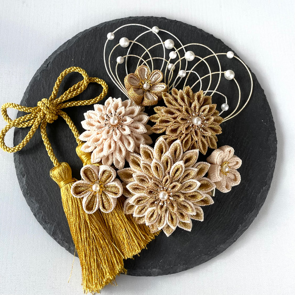 つまみ細工 髪飾り 成人式 卒業式 結婚式 ゴールド 和風 かんざし