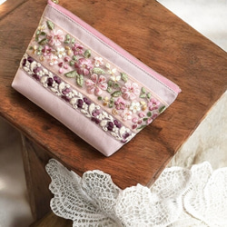 【新サイズ】桜/インド刺繍◆外ポケット付きマチ付きポーチ/マルチポーチ【L】 3枚目の画像