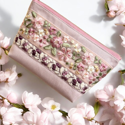 【新サイズ】桜/インド刺繍◆外ポケット付きマチ付きポーチ/マルチポーチ【L】 11枚目の画像