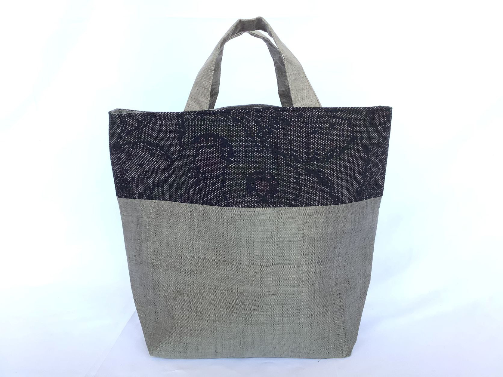 伝統織物のトップブランド塩沢織の麻絹 トートバッグD69