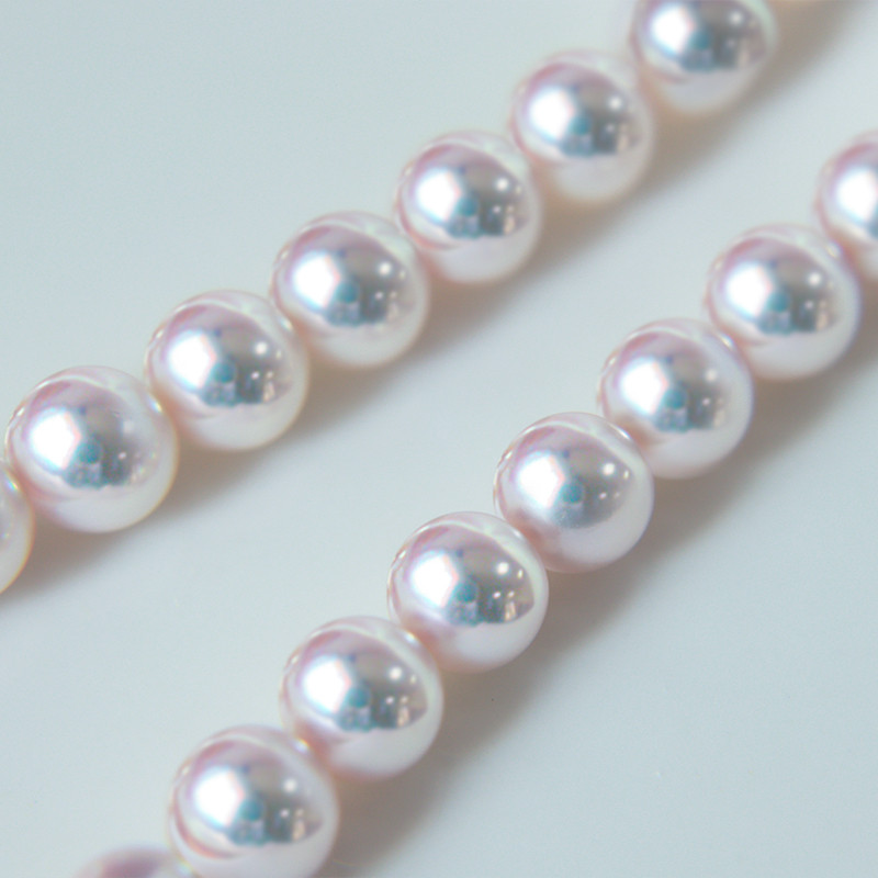 【La Corser】日本製 6.5-9.5mm アコヤ天然海水真珠ネックレス 天体グレード ラウンド型 強い光 14Kゴールド