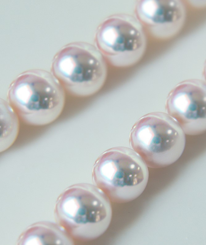 【La Corser】日本製 6.5-9.5mm アコヤ天然海水真珠ネックレス 天体グレード ラウンド型 強い光 14Kゴールド