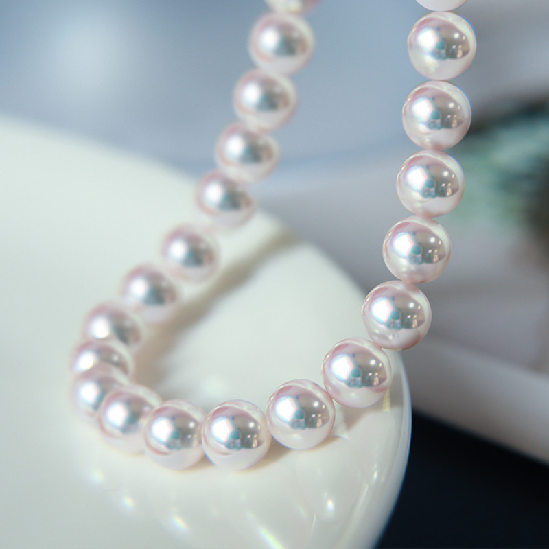 【La Corser】日本製 6.5-9.5mm アコヤ天然海水真珠ネックレス 天体グレード ラウンド型 強い光 14Kゴールド