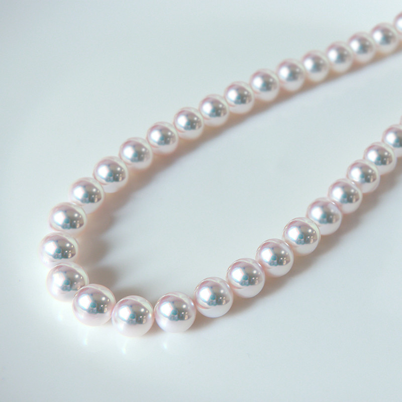 【La Corser】日本製 6.5-9.5mm アコヤ天然海水真珠ネックレス 天体グレード ラウンド型 強い光 14Kゴールド