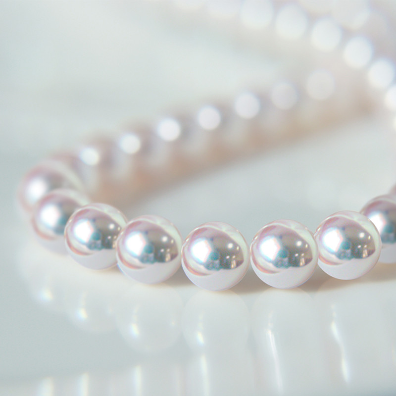 【La Corser】日本製 6.5-9.5mm アコヤ天然海水真珠ネックレス 天体グレード ラウンド型 強い光 14Kゴールド