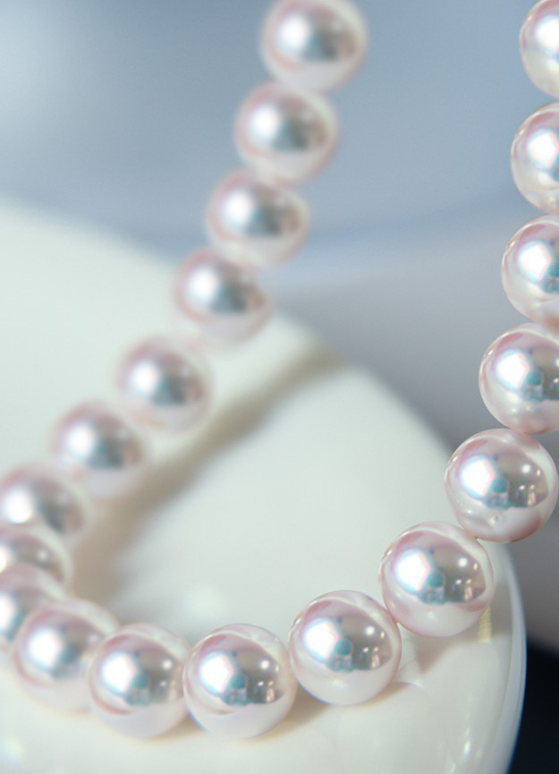 【La Corser】日本製 6.5-9.5mm アコヤ天然海水真珠ネックレス 天体グレード ラウンド型 強い光 14Kゴールド