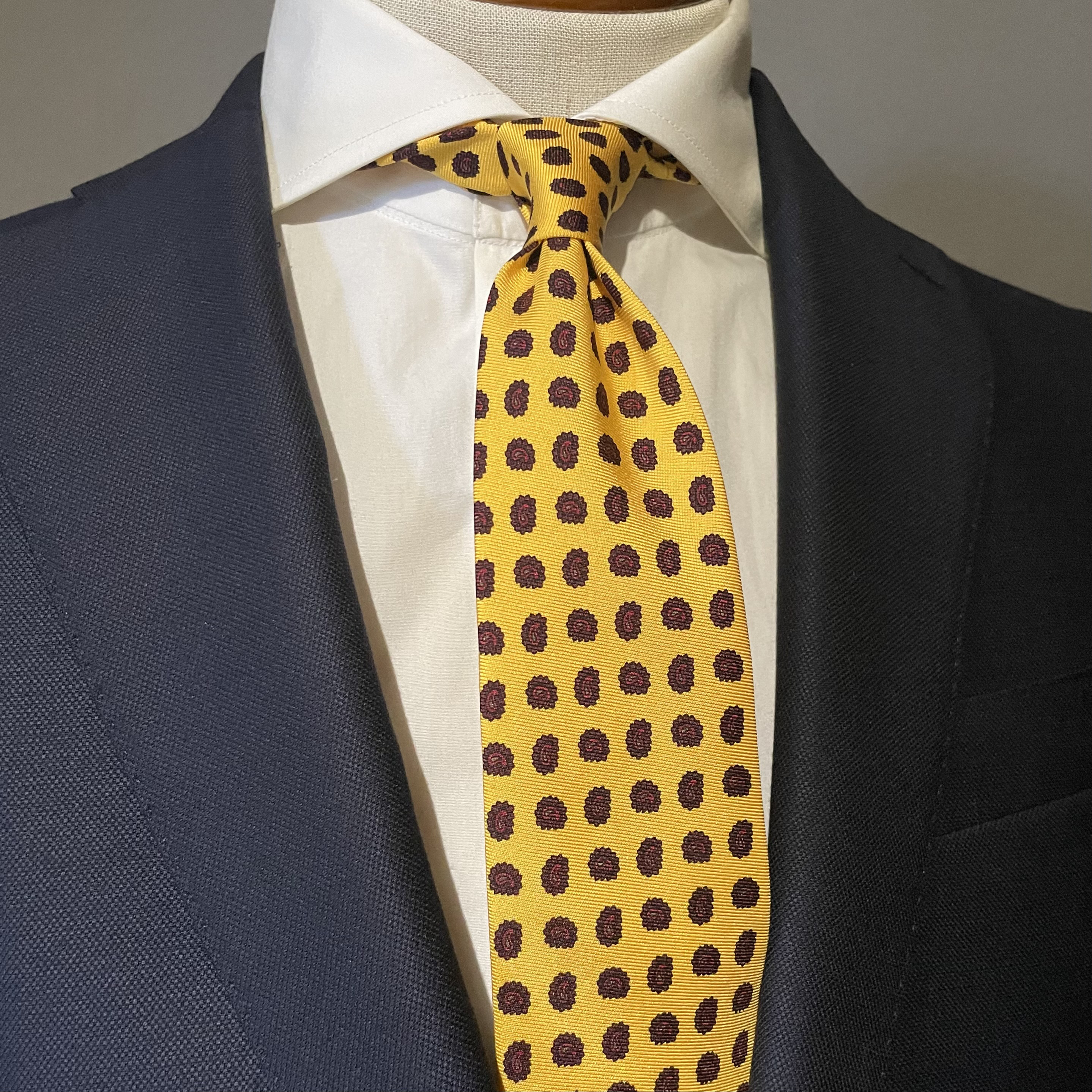 【限定】１点物　イエロー　黄色　ペイズリー　プレゼント　ギフト　ネクタイ　誕生日　父の日　【別途】イニシャル　刺繍