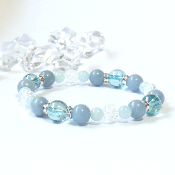 天然石 アクアマリン エンジェライト 涼しげ ブレスレット ブルー くすみカラー ニュアンスカラー 夏 br-068