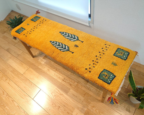 【夏のキャンペーン】ペルシャ　ギャッベ ミニランナー　120×40 ベージュヤギ 夏のキャンペーン】ペルシャ ギャッベ ミニランナー 120×40