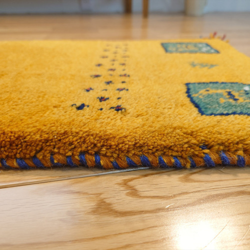 ペルシャ ギャッベ ミニランナー 細長いラグ 120x40cm 黄金色