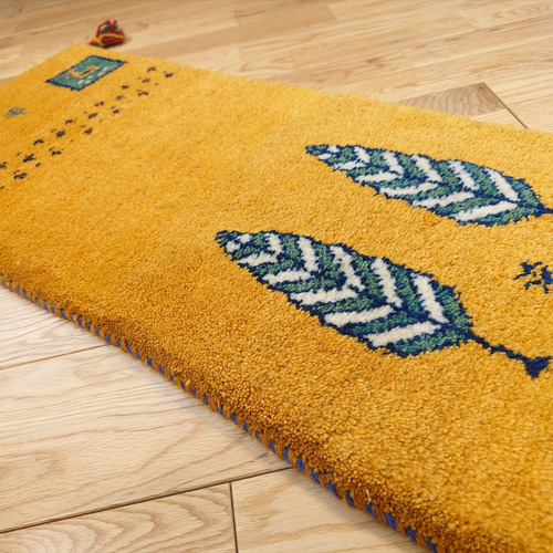 ペルシャ ギャッベ ミニランナー 細長いラグ 120x40cm 黄金色