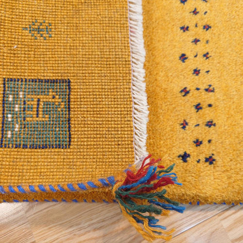 ペルシャ ギャッベ ミニランナー 細長いラグ 120x40cm 黄金色