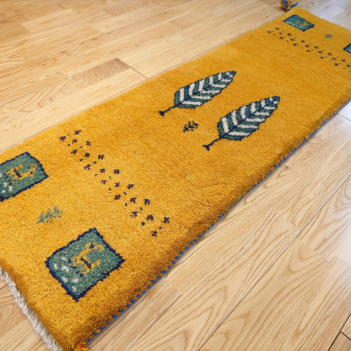 ペルシャ ギャッベ ミニランナー 細長いラグ 120x40cm 黄金色 パネル