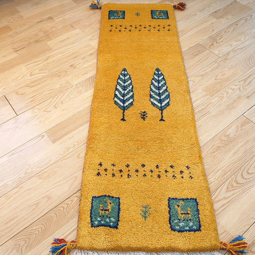 ペルシャ ギャッベ ミニランナー 細長いラグ 120x40cm 黄金色 パネル