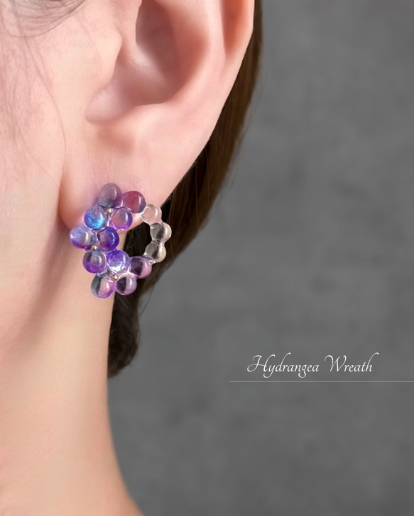 ✨✨紫陽花カラー　ピアリングチャーム　ピアス✨✨ 2color！紫陽花リース ピアス/イヤリング⑅*॰ॱ ピアス（その他