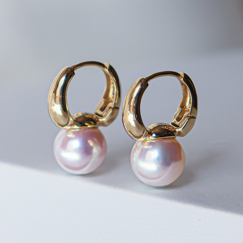 【La Corer】日本製 6-10mm アコヤ天然海水真珠ピアス 18Kゴールド 耳飾りデザイン 天上レベル 強い光 丸い気質