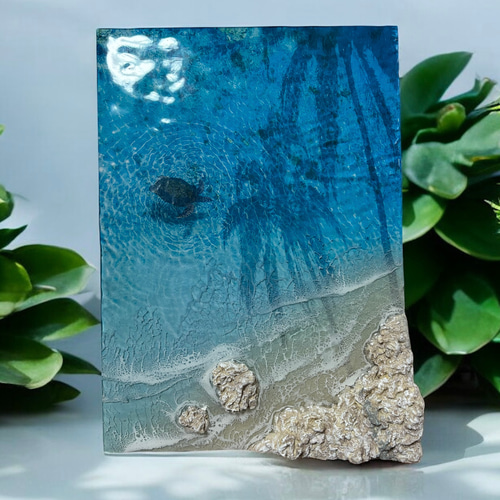 ヤシの影> 超立体 沖縄の海 レジンアートボード 美ら海 オーシャン