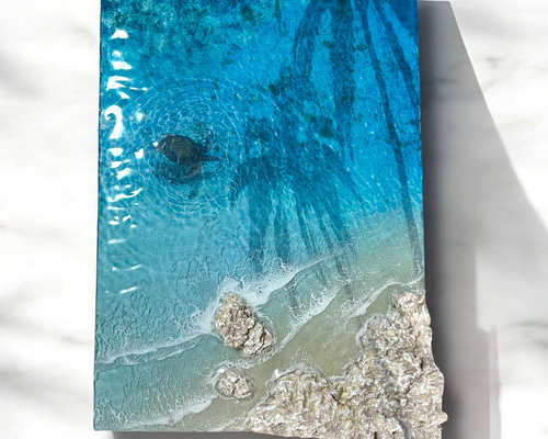 ヤシの影> 超立体 沖縄の海 レジンアートボード 美ら海 オーシャン