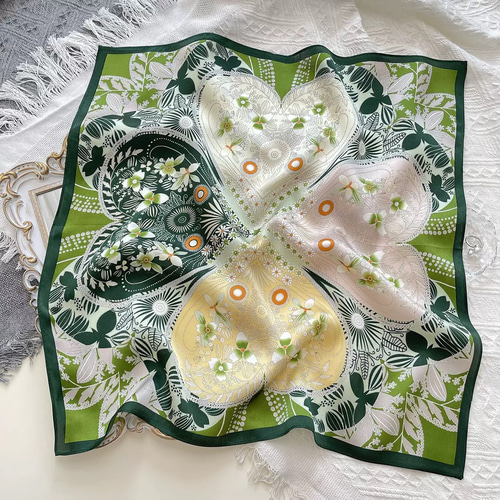 45RPM グリーンスカーフ 風呂敷 多色模様 日本製 マップ柄