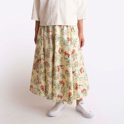 【ピーコック柄のスカート】 ウエストゴムオーダー　コットン　みずいろ　クリーム 4枚目の画像