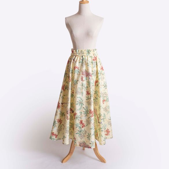 【ピーコック柄のスカート】 ウエストゴムオーダー　コットン　みずいろ　クリーム 3枚目の画像