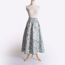 【ピーコック柄のスカート】 ウエストゴムオーダー　コットン　みずいろ　クリーム 2枚目の画像