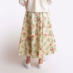 【ピーコック柄のスカート】 ウエストゴムオーダー　コットン　みずいろ　クリーム 5枚目の画像