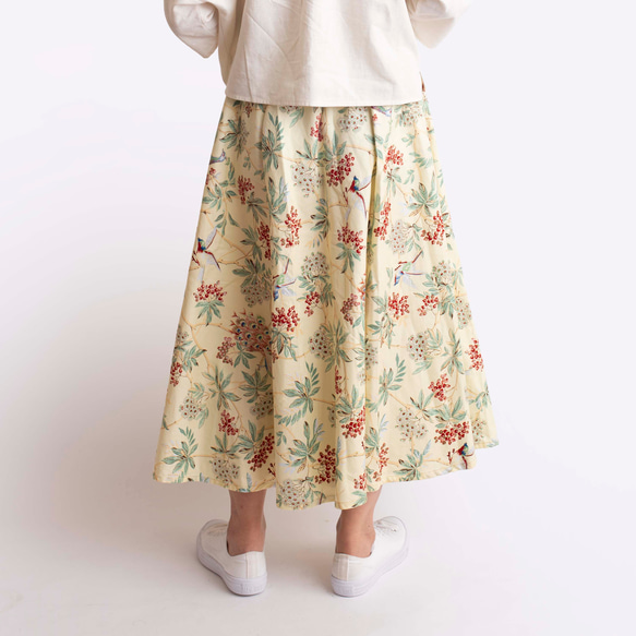 【ピーコック柄のスカート】 ウエストゴムオーダー　コットン　みずいろ　クリーム 5枚目の画像