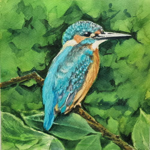 カワセミ（油絵）サイズ＝F6 森のカワセミ 絵画 yamakasumi56