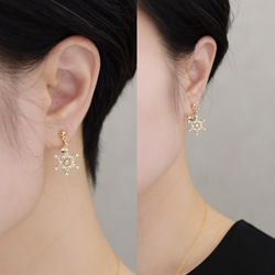 3日以内発送！クリスマス【イヤリング + ロングネックレス セット】雪の結晶・雪だるま パール ゴールド色／シルバー色 6枚目の画像