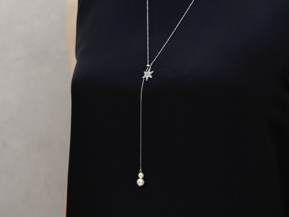 3日以内発送！クリスマス【イヤリング + ロングネックレス セット】雪の結晶・雪だるま パール ゴールド色／シルバー色 9枚目の画像
