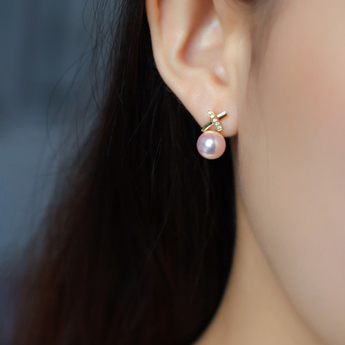 La Corer】日本製 7.5-10mm アコヤ真珠 天然海水真珠 ピアス 18K