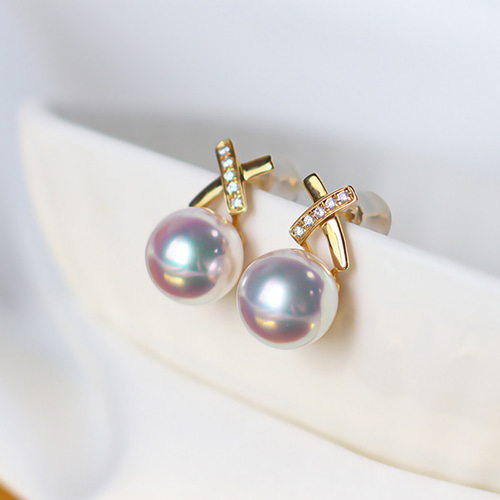 最新作 La 18K ピアス 天然海水真珠 アコヤ真珠 7.5-10mm Corer】日本製 アクセサリー