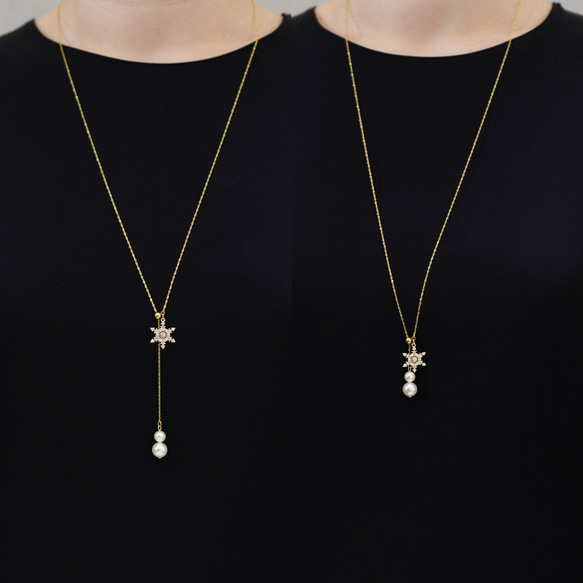 3日以内発送！クリスマスコフレ【ピアス + ロングネックレス セット】 雪の結晶・雪だるま パールゴールド色／シルバー色 4枚目の画像