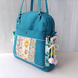 ★パッチワークとインド刺繍リボンのバッグ（ピーコックグリーン）★使い方は4通り【Creema限定】 9枚目の画像