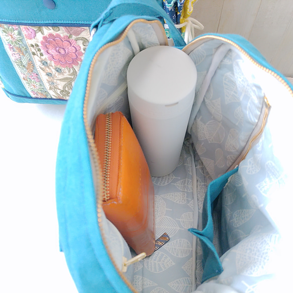 ★パッチワークとインド刺繍リボンのバッグ（ピーコックグリーン）★使い方は4通り【Creema限定】 13枚目の画像