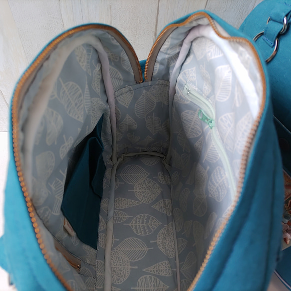 ★パッチワークとインド刺繍リボンのバッグ（ピーコックグリーン）★使い方は4通り【Creema限定】 14枚目の画像