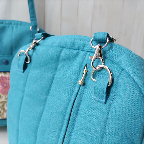 ★パッチワークとインド刺繍リボンのバッグ（ピーコックグリーン）★使い方は4通り【Creema限定】 16枚目の画像