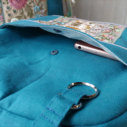 ★パッチワークとインド刺繍リボンのバッグ（ピーコックグリーン）★使い方は4通り【Creema限定】 15枚目の画像