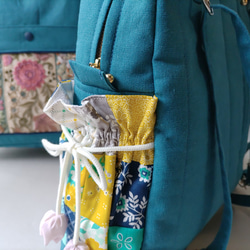 ★パッチワークとインド刺繍リボンのバッグ（ピーコックグリーン）★使い方は4通り【Creema限定】 17枚目の画像