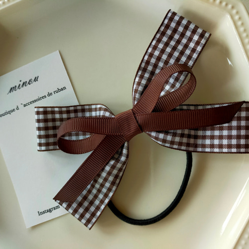 ✓minou ギンガムチェックリボン ギンガムチェック チェック ビッグ