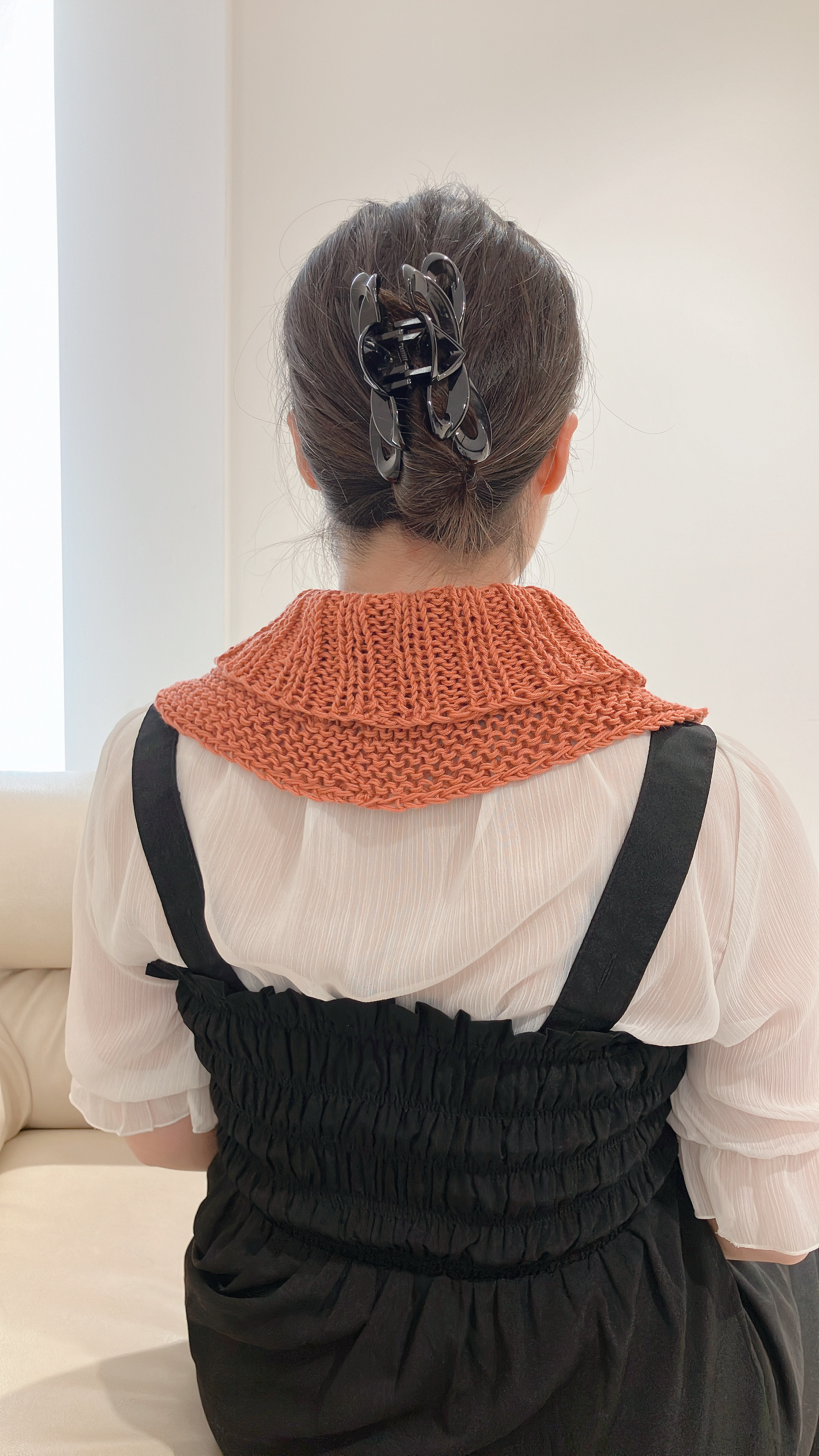 日焼け対策　夏用　ネックウォーマー　UVコットン　オレンジ　つけ襟　手編み　ハンドメイド　UVカット　着る日焼け止め