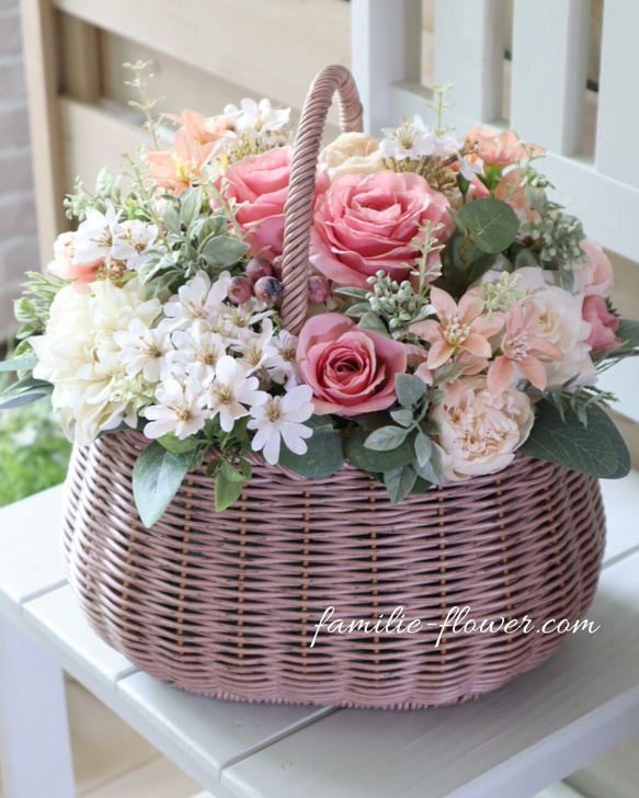 造花アレンジ｜結婚祝い 退職祝い 開店祝い｜大人可愛い｜おしゃれな花かご｜大きい花アレンジ 6枚目の画像
