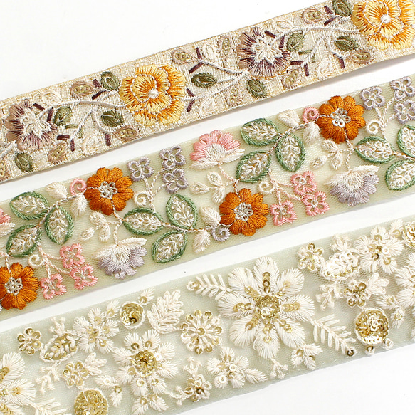 【mamerin ♪】インド刺繍おまとめ 新セット入荷！とっても素敵な刺しゅう！『インド刺繍リボン 約30cm3本