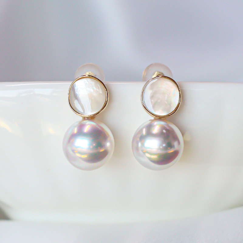 【La Corer】日本製 6.5-10mm アコヤ天然海水真珠ピアス 18Kゴールド ホワイトマザーオブパール 天上レベルの明